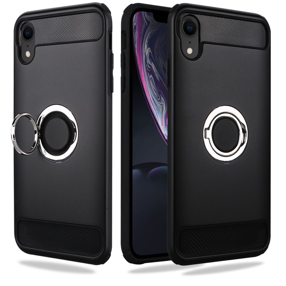 GSA Carbon Fiber Hybrid Magnetic Ring Case For iPhone XR Black