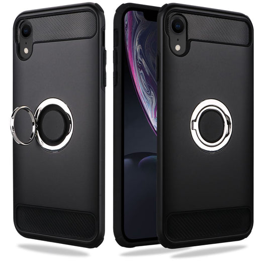 GSA Carbon Fiber Hybrid Magnetic Ring Case For iPhone XR Black