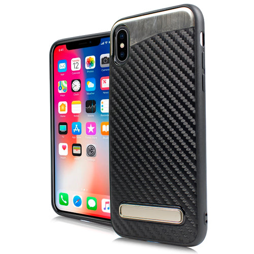 GSA Blade Carbon Fiber Hybrid Kickstand Case For iPhone X, XS - Black/Silver