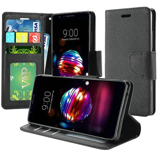GSA Two Tone Flip Wallet Credit Card Case Lg K10 2018, K30, Lg Harmony 2 - Black