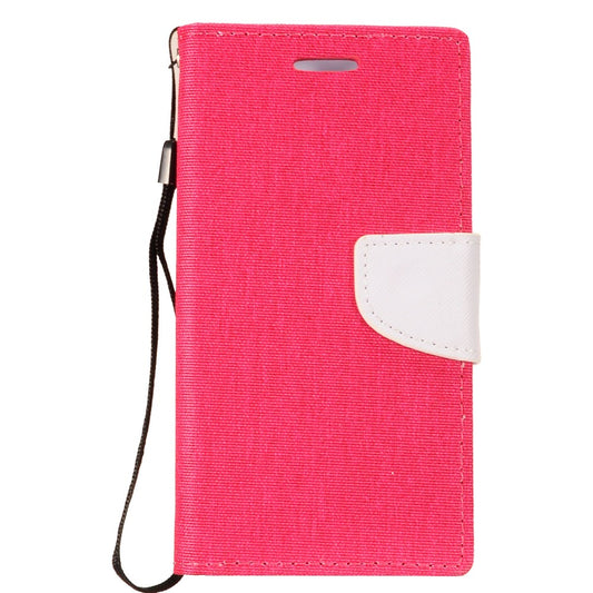 GSA Denim Fabric Flip Wallet Case LG K30, K10 Harmony2, White/Pink