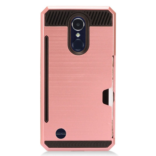 GSA Brushed Hybrid Hard Case Card Slot for LG Aristo 2, 3 Aristo 2 Plus, Black/Rose Gold