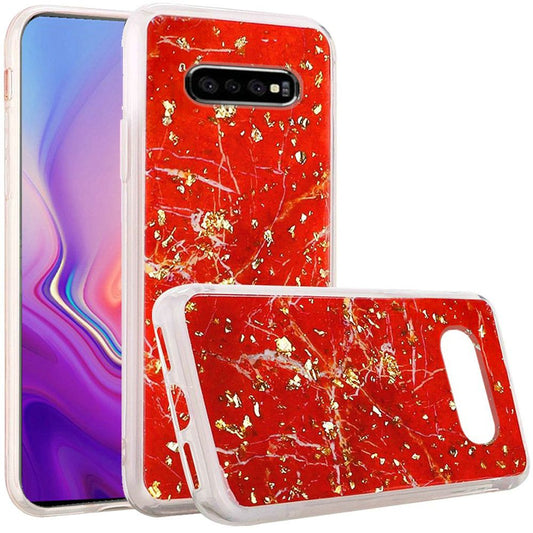 GSA Gold Flake Marble Candy Case for Samsung Galaxy S10 (6.1") - Red