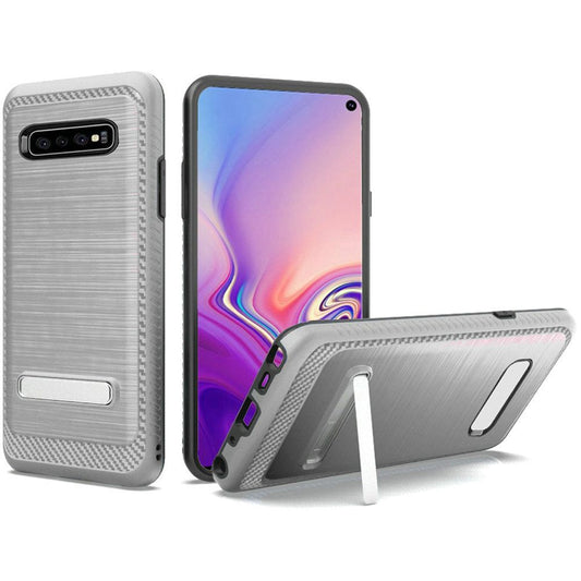 GSA Brushed Hybrid Case w/Kickstand for Samsung S10 (6.1") - Silver