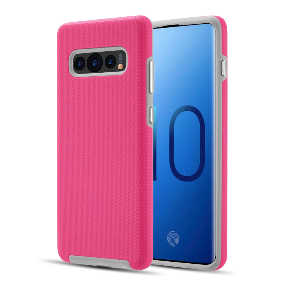 GSA Anti-Slip Grippy Hybrid Case for Samsung Galaxy S10 (6.1") - Hot Pink/Gray