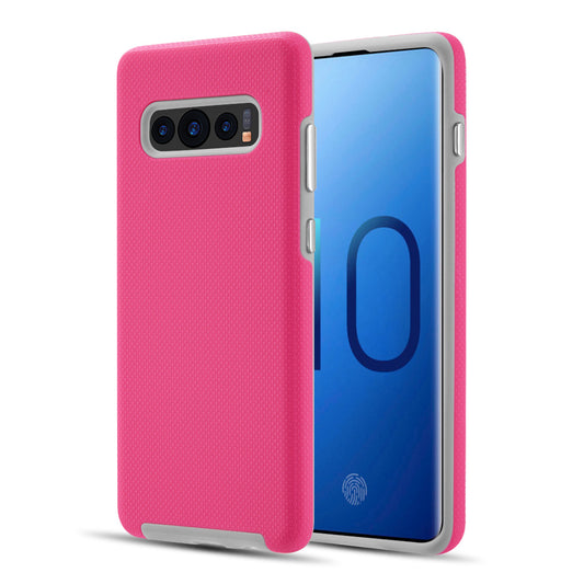 GSA Anti-Slip Grippy Hybrid Case for Samsung Galaxy S10 (6.1") - Hot Pink/Gray
