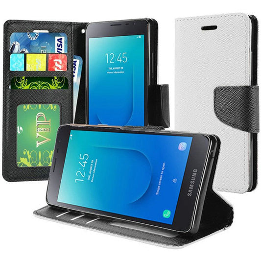 GSA Two-Tone Flip Wallet  For Samsung Galaxy J2,J2 Core - White Black