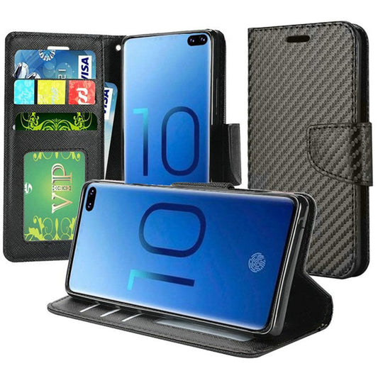 GSA Carbon Fiber Flip Wallet Case for Samsung Galaxy  S10 Plus (6.4") Black