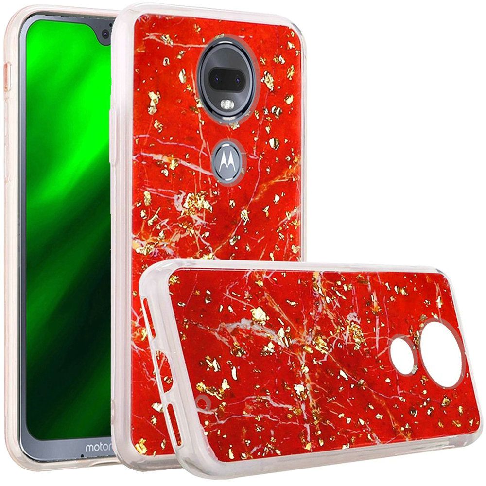 GSA Gold Flake Marble Candy Case for Motorola Moto G7 Power & Supra - Red