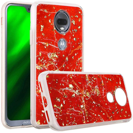 GSA Gold Flake Marble Candy Case for Motorola Moto G7 Power & Supra - Red