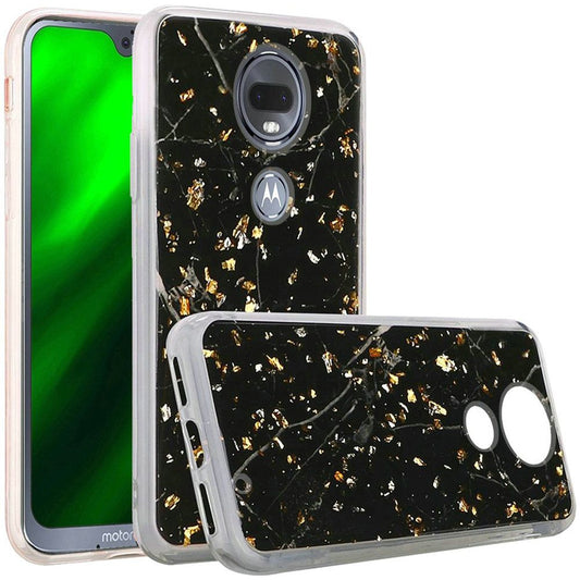 GSA Gold Flake Marble Candy Case for Motorola Moto G7 Power & Supra - Black