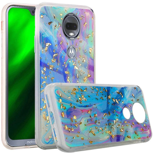 GSAGold Flake Marble Candy Case for Motorola Moto G7 Power & Supra - Colorful Galaxy