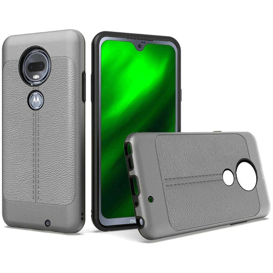 GSA Leather Design Hybrid Case for Motorola Moto G7 Power & Supra - Gray