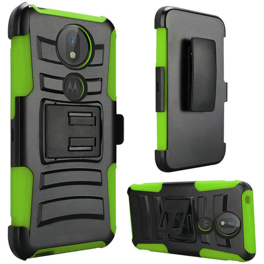 GSA Armor Kickstand Holster Case for Moto G7 Play, XT1952 Black/Neon Green