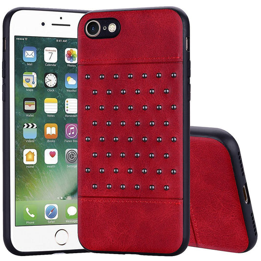 GSA Luxury Hybrid Rivet Case For iPhone SE (2020), 8 & 7 - Red