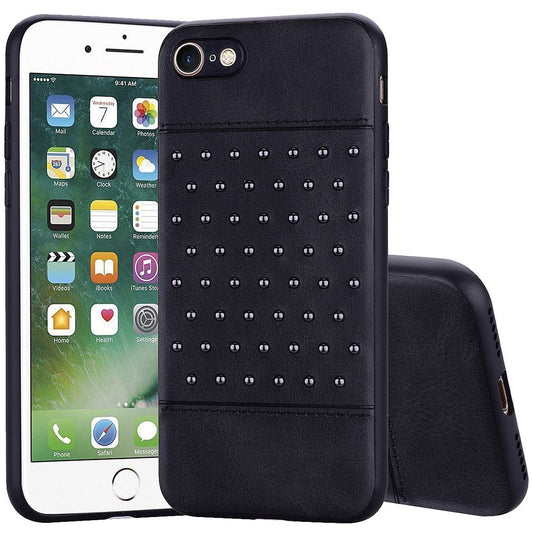 GSA Luxury Leather Premium Rivet Case For iPhone SE (2022-20), 8 & 7 - Black
