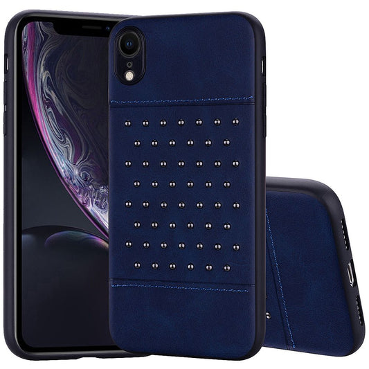 GSA Rivet Premium PU Luxury Stylish Fashion Leather Slim Fit Case For iPhone XR (6.1") - Blue