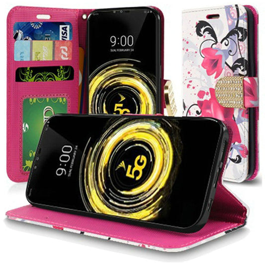 GSA Fashion Leather Flip Wallet Case for LG V50 ThinQ - Purple Lily