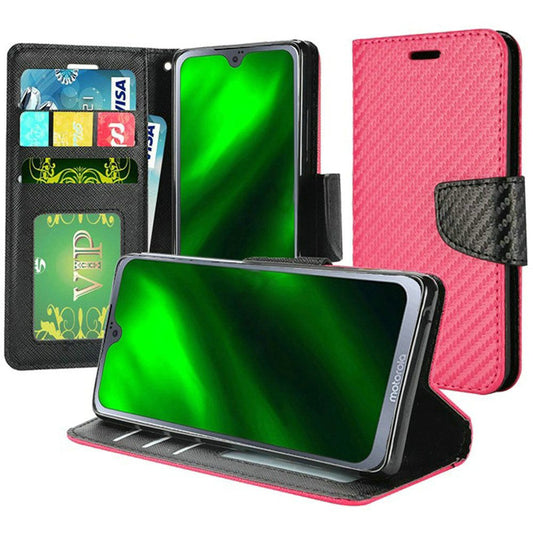 GSA Carbon Fiber Wallet Case for Motorola Moto G7 Power/Supra Hot Pink/Black