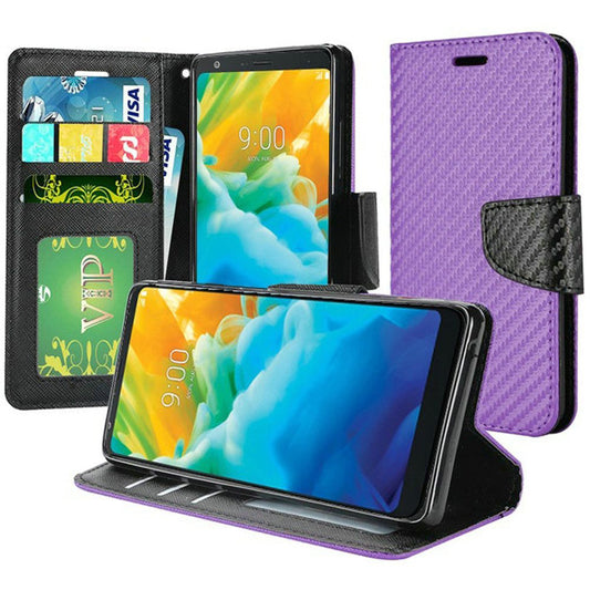 GSA Textured Carbon Flip Wallet Case For LG Stylo 5 - Purple/Black