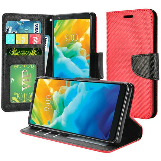 GSA Textured Carbon Flip Wallet Case For LG Stylo 5 - Red/Black