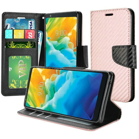 GSA Textured Carbon Wallet Flip Case For LG Stylo 5 - Rose Gold/Black
