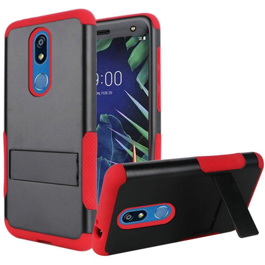 GSA Snap-On Hybrid Case w/Kickstand for LG K40, Harmony 3, Solo - Black/Red