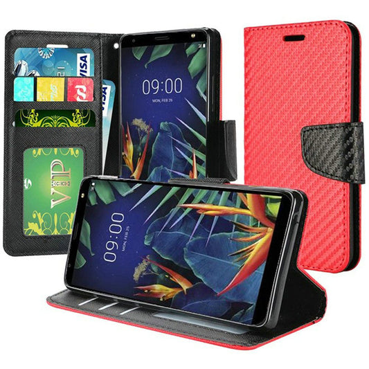 GSA Carbon Fiber Flip Wallet Case for LG K40 - Red/Black