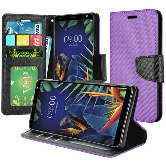 GSA Carbon Fiber Flip Wallet Case for LG K40, Harmony 3 - Purple/Black