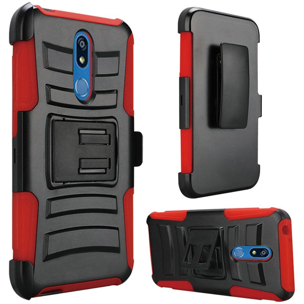 GSA Car Armor Holster Case w/ Kickstand for LG K40 Harmony 3 Black/Red