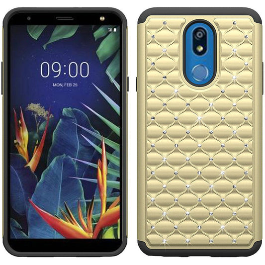GSA Rhinestone Studded Hybrid Case for LG K40/Harmony 3 - Gold Black