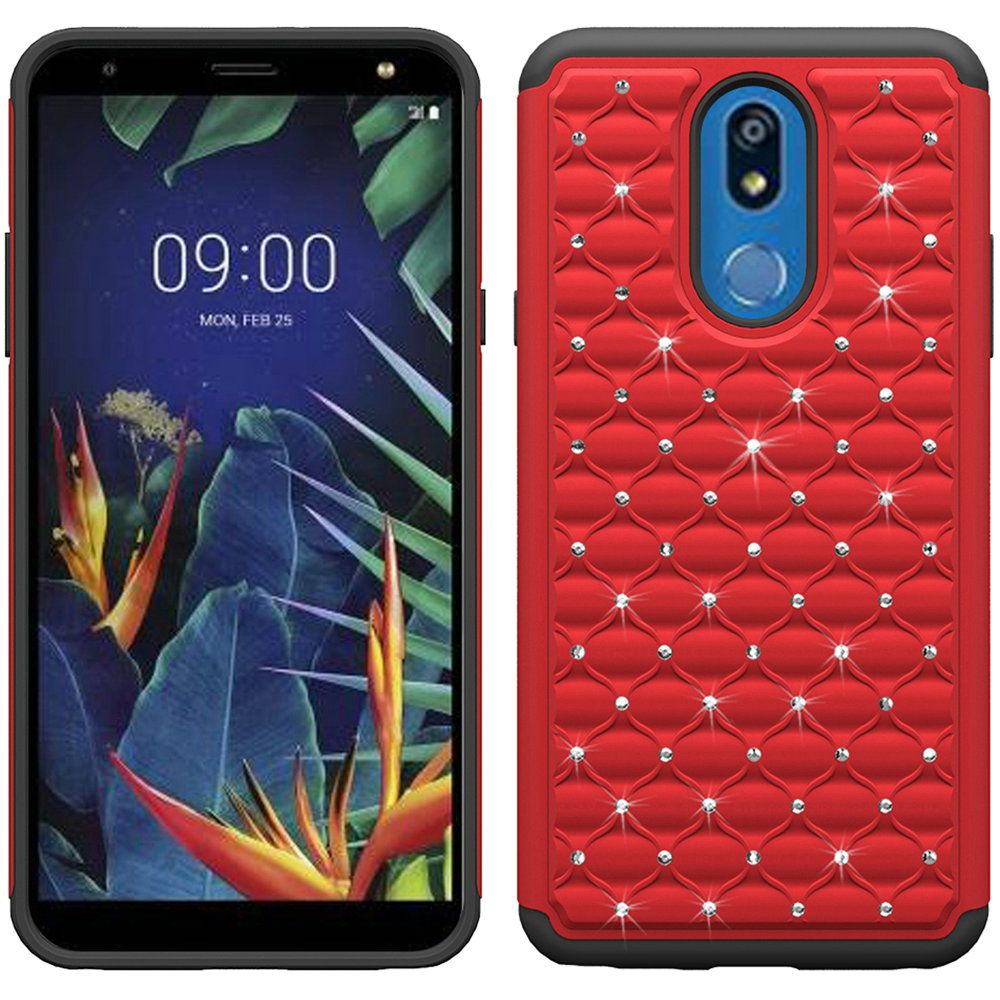 GSA Rhinestone Studded Hybrid Case for LG K40 - Red/Black