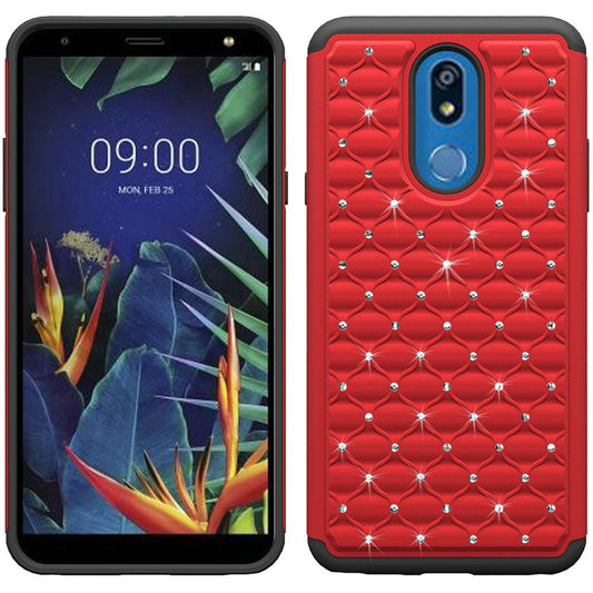 GSA Rhinestone Studded Hybrid Case for LG K40 - Red/Black