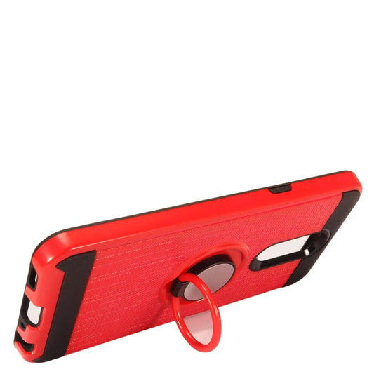 GSA Brushed Hybrid w/Ring Stand For LG K40 LM-X420, LG Solo LTE - Red/Black