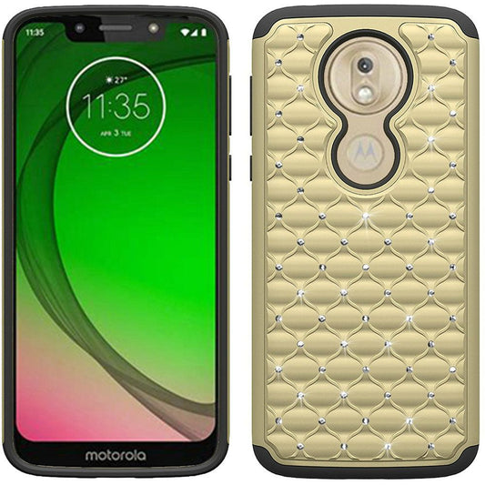 GSA Studded Rhinestone Hybrid Case for Moto G7 Play, XT1952 Gold/Black