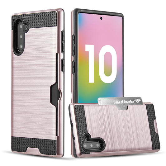 GSA Brushed Credit Card Holder Case for Samsung Galaxy Note 10(6.3")-Rose Gold