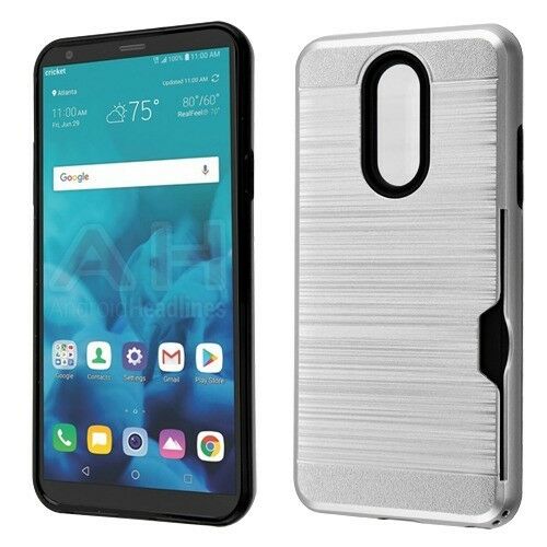 GSA Brushed Side Card Holder Hybrid Case For LG Stylo 5 - Silver/Black