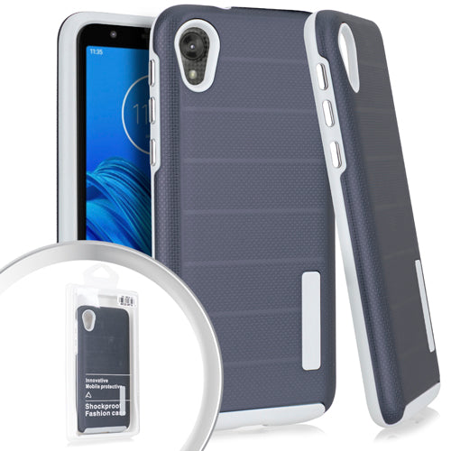 GSA Textured Stripe Hybrid Case for Motorola Moto E6 - Dark Blue/Gray