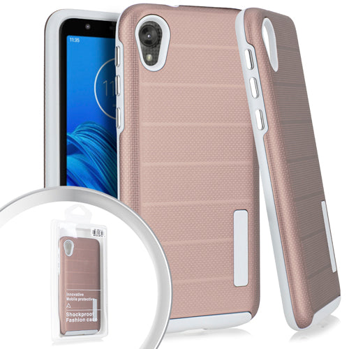 GSA Textured Stripe Hybrid Case for Motorola Moto E6 - Rose Gold/Clear