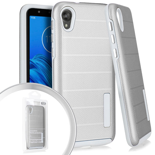 GSA Textured Stripe Hybrid Case for Motorola Moto E6 - Silver/Clear