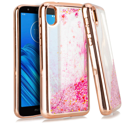 GSA Chrome Liquid Glitter Case for Motorola Moto E6 - Rose Gold Chrome