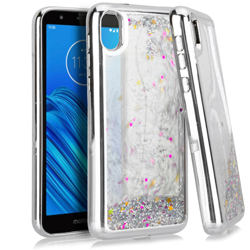 GSA Chrome Liquid Glitter Case for Motorola Moto E6 - Silver Chrome