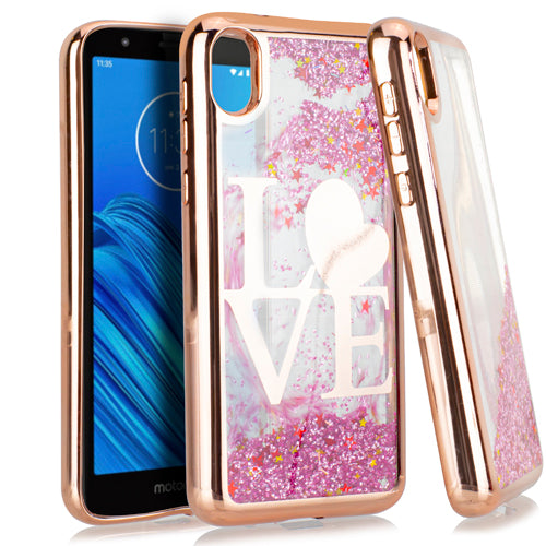 GSA Liquid Glitter LOVE Candy Case for Motorola Moto E6 - Rose Gold