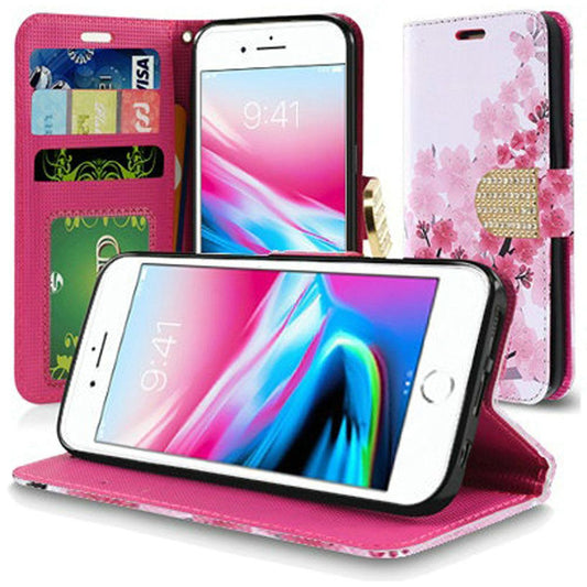GSA Flip Cherry Blossom Wallet Case For iPhone 8 Plus/7 Plus - Pink/White