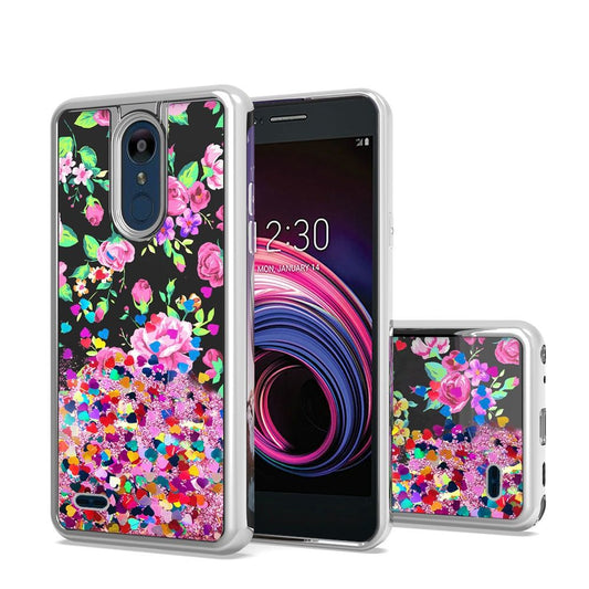 GSA Liquid Glitter Pink & Purple Flower Case for (Aristo 2, 2 Plus, 3 Plus), Tribute Dynasty Chrome Edge