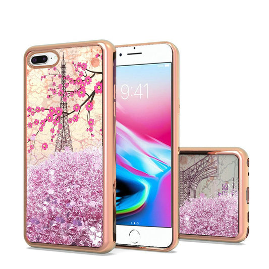 GSA Liquid Glitter Eiffel Tower Case for iPhone 8 Plus & 7 Plus (5.5") Rose Gold