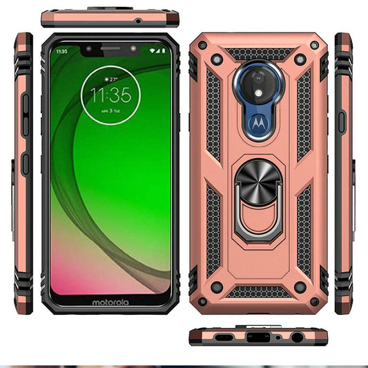 GSA Slim Shockproof Case w/Magnetic Ring Stand for Moto G7 Play - Rose Gold