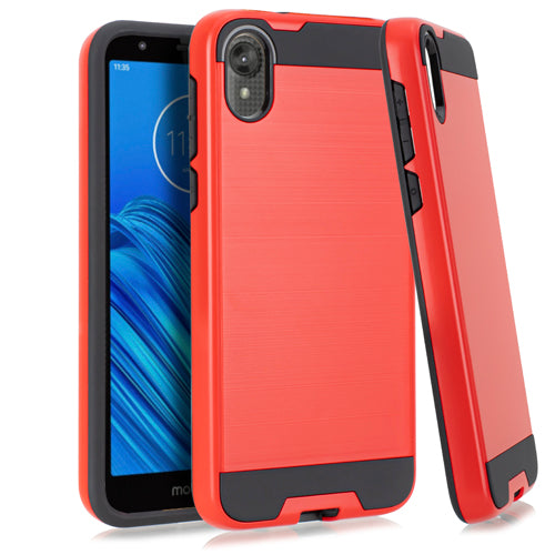 GSA Brushed Hybrid Case for Motorola Moto E6 - Red & Black