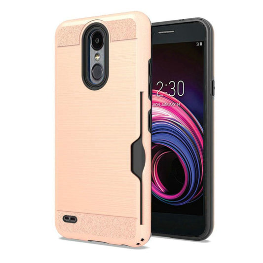 GSA Brushed Hybrid Case w/Card Slot For LG Aristo 2, 3, 2 Plus, 3 plus - Rose Gold