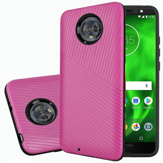 GSA Texture Embossed Lines Hybrid Case for Moto G7 Play - Hot Pink